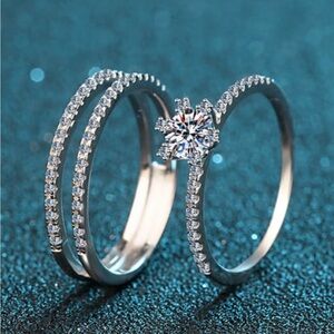 Sterling Silver Moissanite White Flower Dainty Engagement Rings